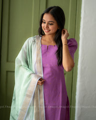 T325 Lavender Meadow Kurta Set (Top-Dupatta)