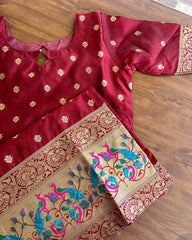 T115 Maroon Banaras Set Silk Kurta set