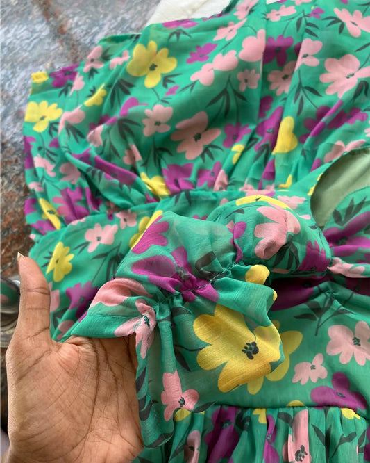 AS103 Green Two Layered Dress
