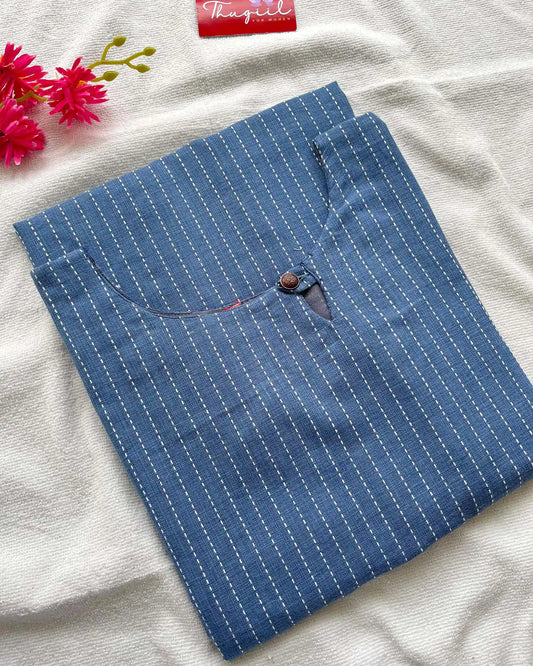T005 Blue handloom cotton kurta