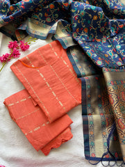 T087 Luxe - Peach Bloom Silk Kurta Set