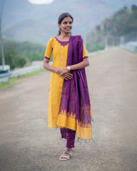 T032 Marigold slub silk kurta set