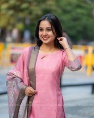 T323 Pinky Pichwai Kurta Set (Top-Dupatta)