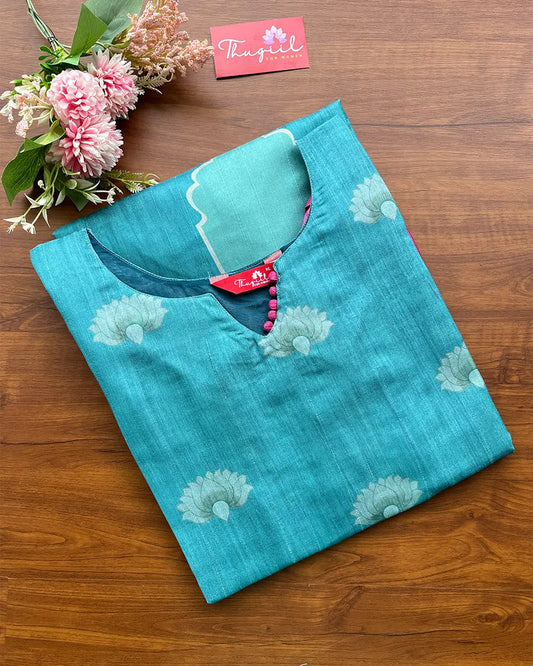 T137 Blue Pichwai Silk Kurta (Pre Order 30-35 days )