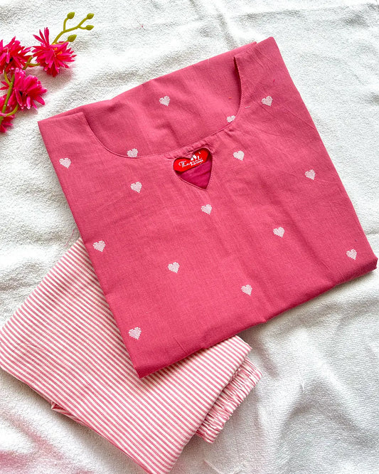 T057 Pink Heart Cotton Handloom Co Cord