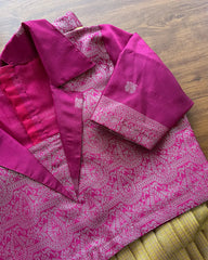 T098 Mustard - Pink Pleated Silk Maxi