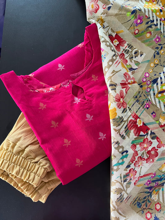 AS098 Slub Silk Kurta Set (Top dupatta pant )