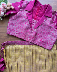 T098 Mustard - Pink Pleated Silk Maxi