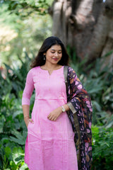 T477 Indira (Pink) - Kurta Set