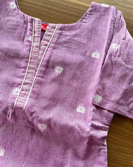 T058 Lavender Pink Handloom Cotton Kurta Set
