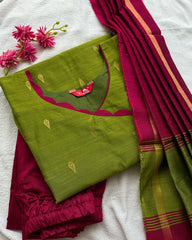 T059 Green Slub Silk Kurta Set