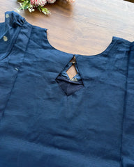 T099 Midnight Blue Banaras Cotton Kurta Set (Top-Dupatta)