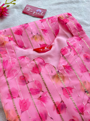 T033 Pink Floral Organza Kurta