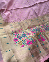 T096 Misty Rose Art Banaras Silk Kurta Set