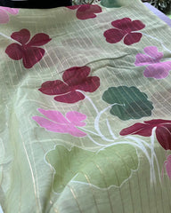 T094 Pista Green Lotus Kurta Set (Top-Dupatta)