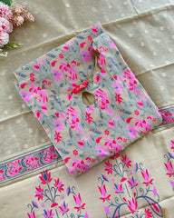 T102 Banaras cotton kurta set (Top-Dupatta)