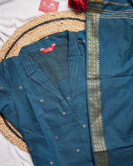 T172 Teal Handloom Cotton Kurta Set