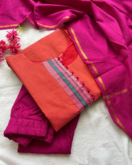 T056 Orange Pink South Cotton Kurta Set