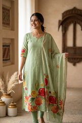 T486 Suhana (Green) - Kurta Set (Top-Dupatta)