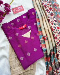 T071 Premium Purple Raw Silk Kurta Set