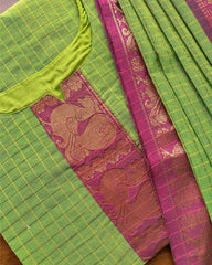 T140 Green Purple Cotton Kurta Set (Top-Dupatta)