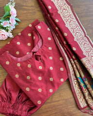 T115 Maroon Banaras Set Silk Kurta set
