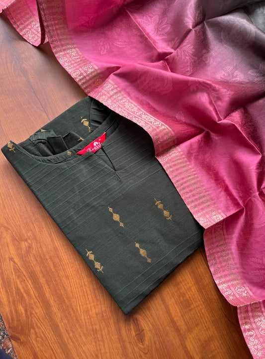 T225 Forest Dust Silk Kurta Set (Top - Dupatta)