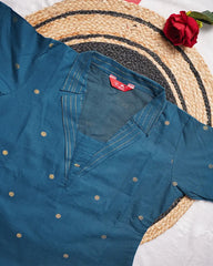 T172 Teal Handloom Cotton Kurta Set