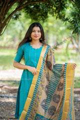 T528 Jivika (Teal) Kurta Set (Top-Dupatta)