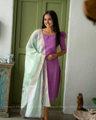 T325 Lavender Meadow Kurta Set (Top-Dupatta)