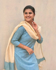T040 Water Blue Butter Silk Kurta Set