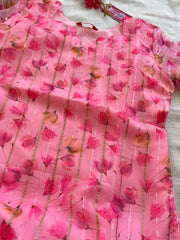 T033 Pink Floral Organza Kurta