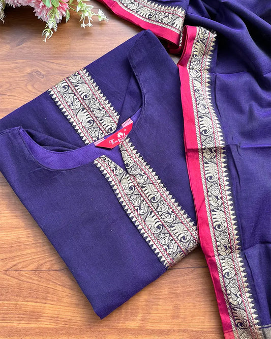 T246 Handloom Cotton Kurta Set (Top - Dupatta)
