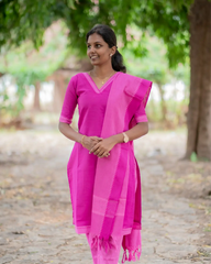 T041 Gulabi handloom cotton kurta set