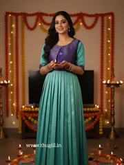 Blue Silk Pleated Maxi