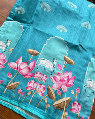 T137 Blue Pichwai Silk Kurta (Pre Order 30-35 days )