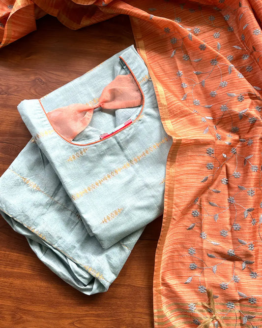 T206 Luxe IceBlue - Orange Silk Kurta Set