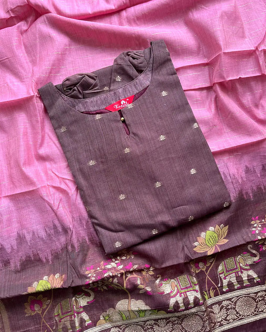 T219 Ready To Dispatch - Royal Rosewood Bloom Kurta Set (Top - Dupatta)