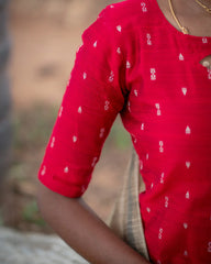 T042 Red Lady Slub Silk Kurta Set