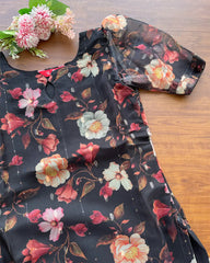 T133 Black Floral Organza Kurta