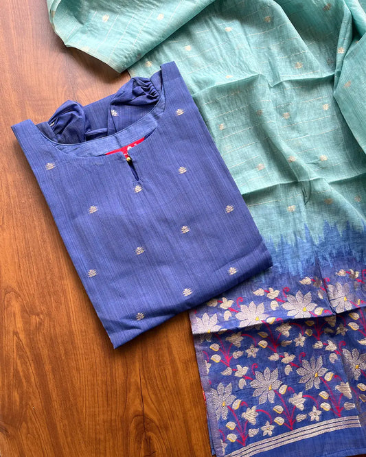T220 Ready To Dispatch - Blue Meadow Kurta Set (Top - Dupatta)