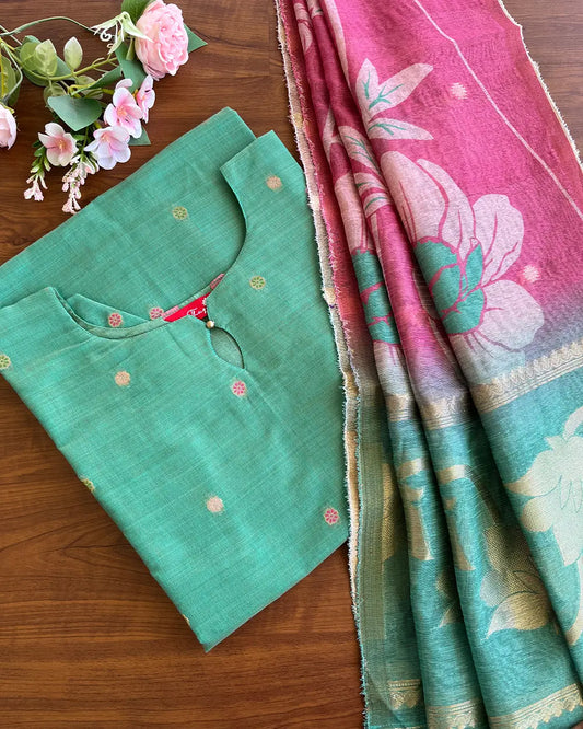 T126 Sea Green Chanderi Silk Kurta Set (Top-Dupatta)(Pre order 25 days)