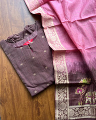 AS122 Royal Rosewood Bloom Kurta Set (Top - Dupatta)