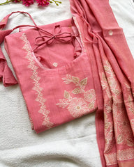 T128 LUXE - Peach Pink Kurta Set (Top-Dupatta)