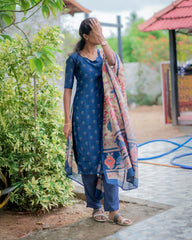 T086 Luxe - Majestic Blue Raw Silk Kurta Set