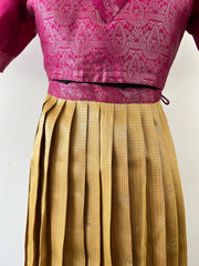 T098 Mustard - Pink Pleated Silk Maxi