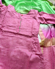 T038 Pink Pista Charm Katan Silk Kurta Set