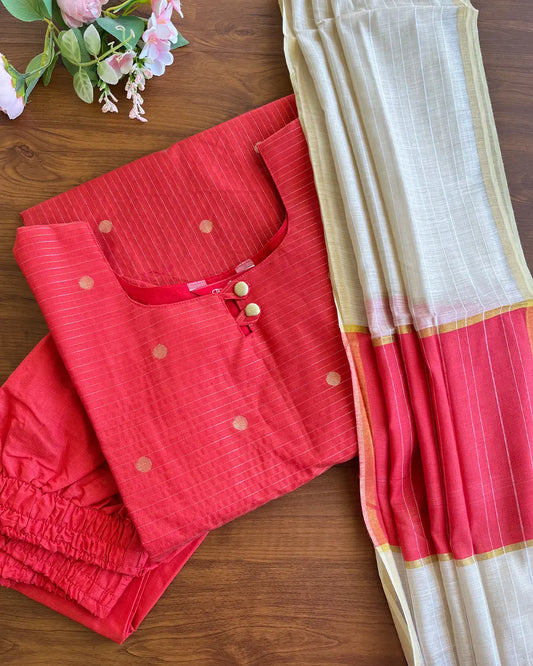T122 Crimson Red Butter Silk Kurta Set