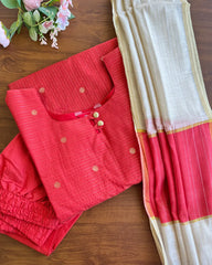 T122 Crimson Red Butter Silk Kurta Set