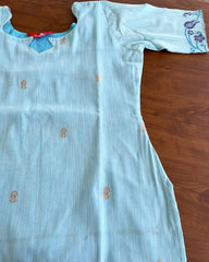 T125 Sky Blue Jamdani Kurta Set (Top-Dupatta)